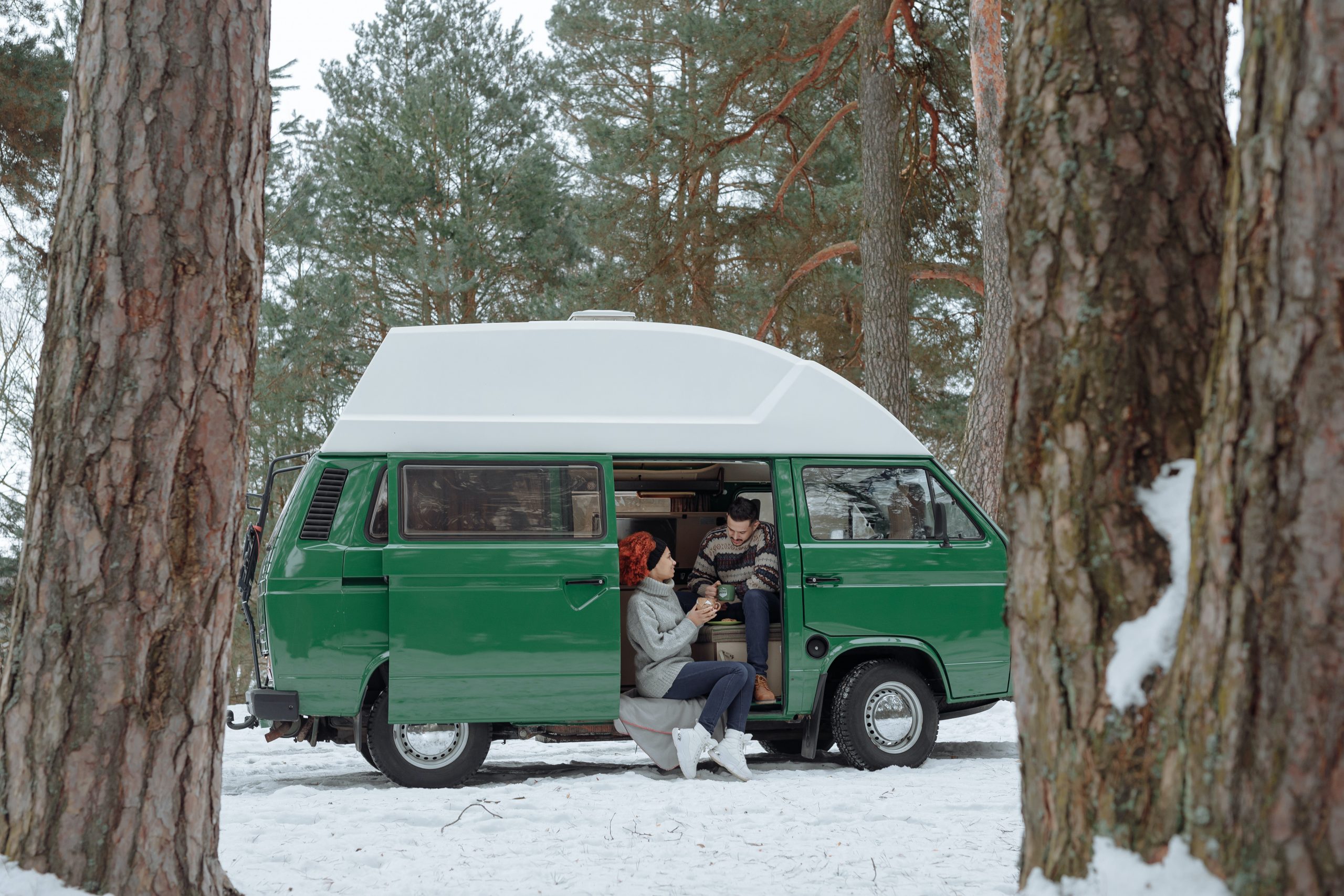 Green classic campervan 