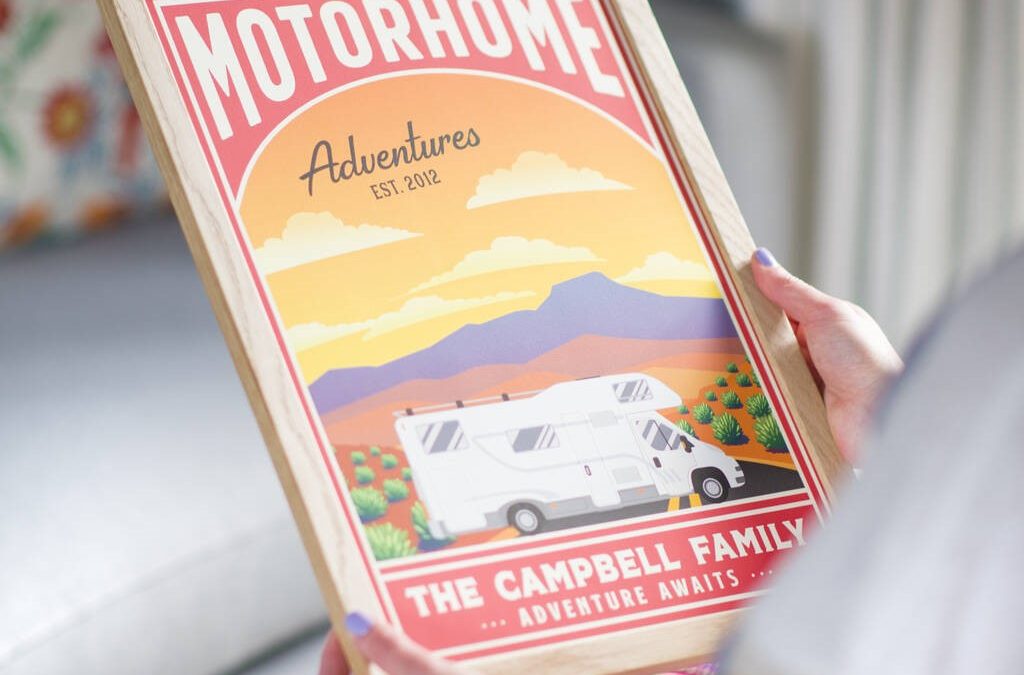 a vintage style campervan framed print