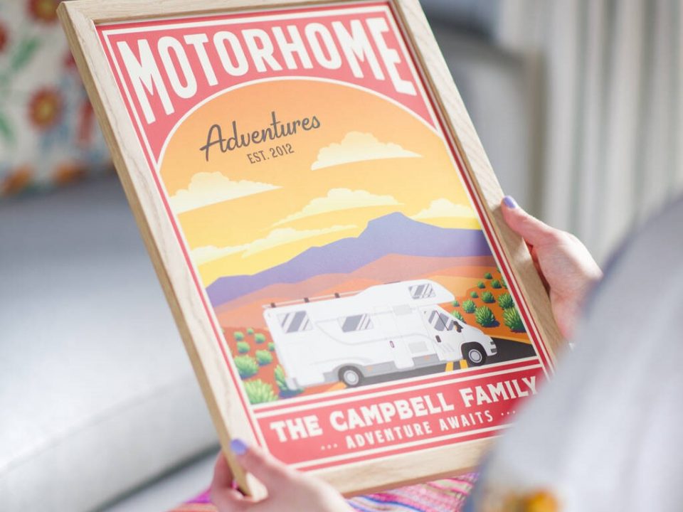 a vintage style campervan framed print