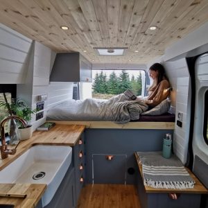 professional campervan conversion interior with window